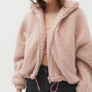 Urban Outfitters Willow Fuzzy Drawstring Teddy Jacket in Honey
